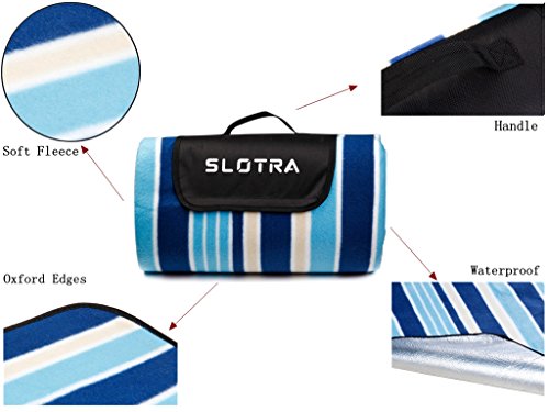 SLOTRA Picknick Decken Fleece Wasserabweisend Unterseite Outdoor Park Wiese Haushalt Camping Ausflug Picknickdecke Wärmeisoliert Blau (200×200 cm) - 5