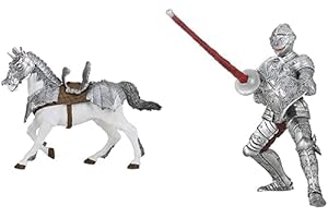 Papo-Lot de 2 Figurines - Collection Médieval - Fantastique - Cheval en Armure + Chevalier en Armure