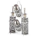 *Precio por set Home Line Aceitera y vinagrera, Pimentero, Salero de Cerámica, Soporte Metálico. Juego 4 Modernas Piezas 16,60x9,70x24,10 cm - Gris