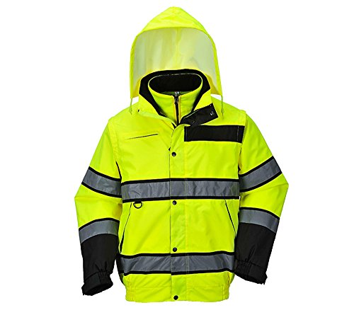 Preisvergleich Produktbild 4 in 1 Hochsichtbare Sicherheitsjacke mit Kaputze, EPI Jacke (individuelle Sicherheitsausrüstung) - für Mann und Frau - gelb - L