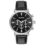 Bulova Classic Aerojet 96B262 - Orologio Cronometro Design - Cinturino In Pelle - Uomo - Nero