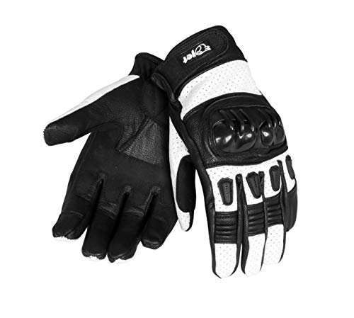 JET Motorcycle Motorbike Gloves Leather Vented Hard Knuckle Touch Screen Gloves Men ATV Riding KOBI (L, White)