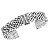 Luxus-Metall-Uhrenarmband aus massivem Edelstahl Uhrenarmbänder 12mm / 16mm / 18mm / 20mm / 22mm Ersatz Doppeldruckfeder Schmetterling Faltschließe Silber 20mm