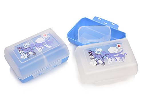 Emsa Brotdosen Set aus Kunststoff 2er Set | BPA-frei | Maße 16x11x7 cm | Mit praktischer herausnehmbarer Trennwand | Mit Dino Motiv - 3