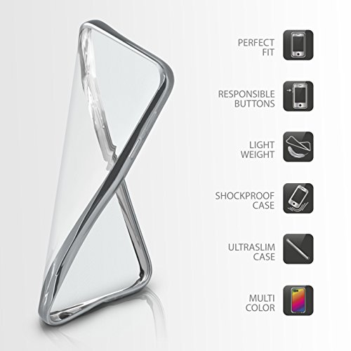 La caja del cromo para Huawei Ascend G7   Funda de silicona transparente con efecto met  lico   Protecci  n de celda fina bolsa de OneFlow   Backcover en Platin-Silver