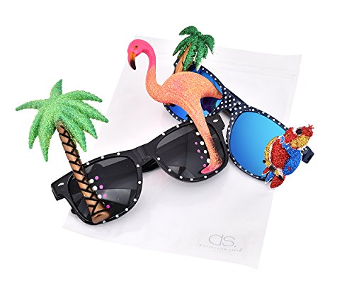 DSstyles 2 Stück Hawaiianische Tropische Neuheit Sonnenbrille Flamingo Papagei Baum Party Brille für Verrücktes Kleid - 9