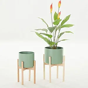 Weston Crafts Wooden Planter Stand with Pot Set of 2 Mid Century Indoor Plant Stand -Modern Planter Bamboo Plant Stands Indoor Outdoor for Plant Pots Sky Blue Planter