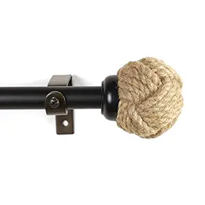 WINDOW CASA Iron Solid Curtain Rod with Finial and Mounting Hardware, Small, Brown, Curtain Pole, 2 Finials, 3 Brackets, 6 Screws and Fishers