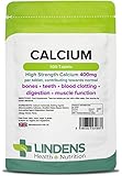 Lindens Calcium 400mg Tablets | 500 Pack | Contributes Towards Normal Function of Bones, Teeth, Blood Clotting, Digestion, Muscle Function & Neurotransmission