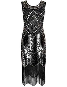 PrettyGuide Damen 1920er Gatsby Pailetten Perlen Franse Cocktail Flapper Kleid