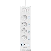 Akım Korumalı Priz, 4x Fiş Soketi, 2x USB Girişi, 2x Type-C Girişi, 20W Pd Hızlı Şarj, Isıya Dayanıklı Yapı, 2 Metre Kablo Uz