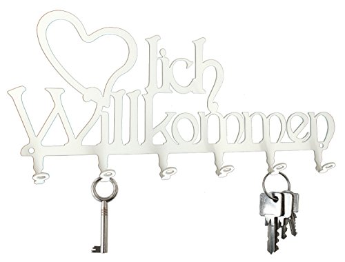Schlüsselbrett ** Herzlich Willkommen ** Hakenleiste -- Stahl (weiß)