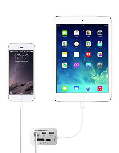 Gilsey 7in1 Camera Connection Kit Adapter iPhone 6 6s, iPad Air, iPad Air 2, iPad Air Pro, iPad 4, iPad Mini, Ipad Mini 2, iPad Mini 3, iPad Mini 4 – SD, MS, TF, M2, Mini SD, MMC, Micro SD + 3 USB HUB – Überträgt Bilder und Videos von Kameras und Karten Kartenlesegeräte – iOS 9 - 4