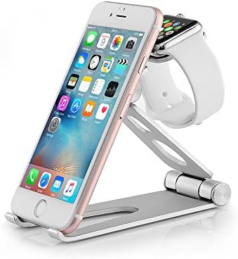 Moreslan Phone Stand, 2 in 1 Aluminum Universal iPhone Charging Stand Apple Watch Stand Dock Station Holder 270°Rotatable for iWatch/iPad/iPhone X/8, Samsung, HTC Smartphones, E-readers and Tablets
