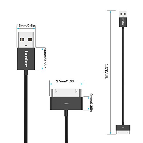 [3 Stück] iPhone 4s Kabel, iVoler [3ft/1m] 30 Pin Dock Connector auf USB Kabel Sync und Ladekabel Datenkabel USB mit 30 polige Stecker für Apple iPhone 4/4s, iPhone 3G/3GS, iPad 3/2/1, iPod touch 2 3 4, iPod nano 5/6 (Schwarz) - 2