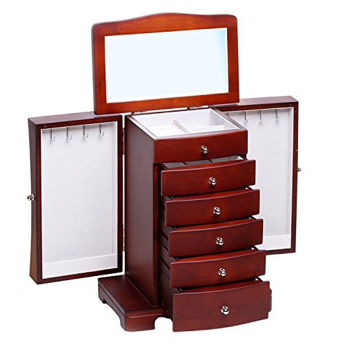 Schmuckkasten aus hart Holz schmuckkoffer Kosmetikkoffer Schmuckkästchen Holzbox Aufbewahrungsbox für Schmuck (MG12BROWN) - 2