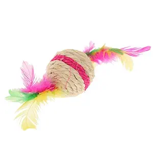 Imported Pet Cat Kitten Feather Sisal Rope Ball Rattle Scratcher Toy Ball