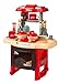 Produktbild Mini Spielküche, Kinderküche ausgestattet mit Kinder Geschirr, Töpfen, Pfannen und Plastikbesteck, Spielzeugküche mit Licht- und Toneffekten. Großer Spaß für kleine Köche! (Rot)
