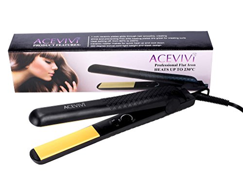 ACEVIVI Digital Anti Static Ceramic Hair Straightener, 1-Inch, Professional Flat Iron With Tourmaline Ceramic Plates Straightener, Black