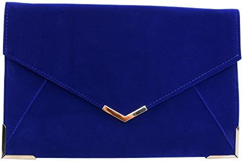 Ladies Envelope Clutch Evening Bag Wedding Prom Party Suede Velvet Handbag Purse (Blue)
