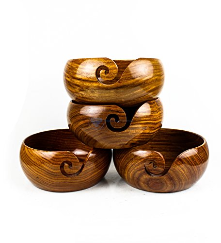 Premium Rosewood Crafted Wooden Portable Yarn Bowl | Knitting Bowls | Crochet Holder | Nagina International (7 x 7 x 3 Inches) - 6