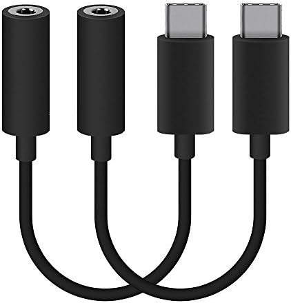 FanTEK USB C to 3.5mm Headphone Jack Cable Adapter 2-Pack, Type C 3.1 Male to 3.5mm Female Stereo Audio Headphone Connector only for Motorola Moto Z, LeEco Le 2/Max 2, Not Fit for HTC, Black
