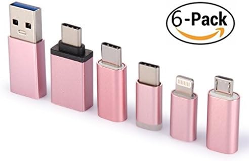 Set of 6 USB-C to USB 3.0 adapters,FDG USB-C (male) to USB A (female),Micro USB and USB 3.0 support OTG function, For Mobile phones,notebooks,desktop computers, game consoles,etc (pink)