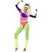 Produktbild NET TOYS 80er Damen Kostüm Sport Buntes Aerobic Outfit XS 32/34 Neon Jumpsuit 80s Workout Anzug Body Leggings Optik Stirnband Schweissband Faschingskostüme 80er Jahre