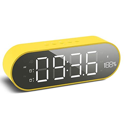 GJH Multifunction LED Alarm Clock,With FM Radio Wireless Bluetooth Speaker Electronic Mirror Digital Snooze Display Portable Watch Home Decoration,Yellow
