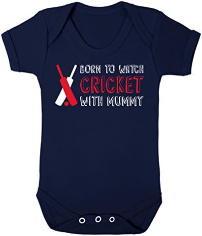 Born To Watch Cricket With Mummy Baby Grow Vest - England Gift Girls Boys Navy (0-3 Vest)