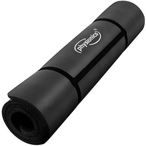 Physionics Tapis de Yoga et Fitness Antidérapant - 180 x 60 x 1.5 cm - Parfait pour des Exercices au Sol, Le Gym, des Stretching, des Abdominaux, Les Pilates (Noir)