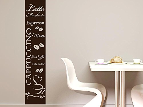 Wandtattoo Wandaufkleber Wandbanner für Küche Spruch Cappuccino Kaffeebohnen (132x30cm//081 hellbraun)