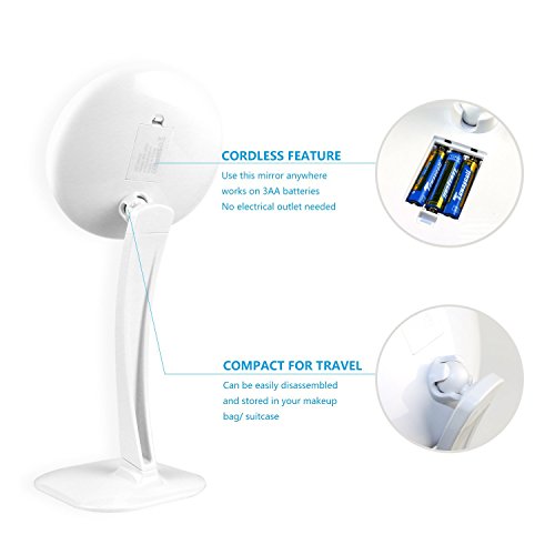 Auxent Kosmetikspiegel LED Beleuchtet mit 10-Facher Vergrößerung, Stand-Design, Doppelseitig, 360°Schwenkbar, Schminkspiegel mit Blendfreier Beleuchtung für Schminken, Rasieren und Gesichtspflege - 4