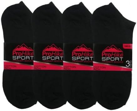 Womens/Ladies ProHike Plain Trainer Socks (Pack of 3) Black White Mix of Colours - Fits size 4 to 7 (Black)