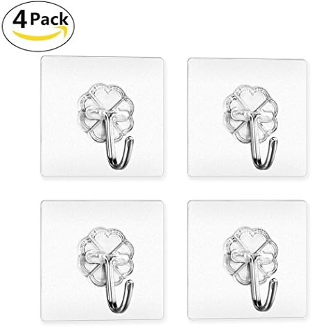 Wall Hook , Cofive 4 Pack Heavy Duty Adhesive Transparent Seamless Hooks With Solid Glue for Hat/Towel/Robe/Clothes/Loofah/keys ,No Scratch,Waterproof &amp; Oilproof ,Reusable Bathroom Kitchen Wall Hook &amp; Ceiling Hanger (6kg/13.3lb Max)
