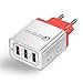 Produktbild YHML Reiseadapter, 3 USB Universal Schnellladegerät 18W 3.0 5V 3A für iPhone 7 8 / Handy Samsug S8 S9 Huawei EU Stecker/US,Red