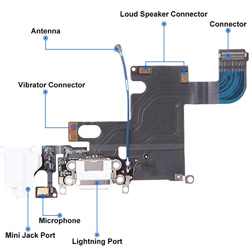 MMOBIEL Conector Dock para iPhone 6 Plateado Blanco de Repuesto Puerto
USB Cable Flex Micr fono Audiojack Conexi n de Antena y bot n de Inicio
Instalado Incl 2 x Destornilladores