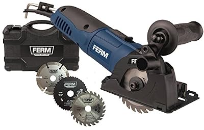 FERM Mini Scie circulaire de précision / Scie plongeante / 500W – Vitesses variables – Avec 3 lames de scies et étui de rangement