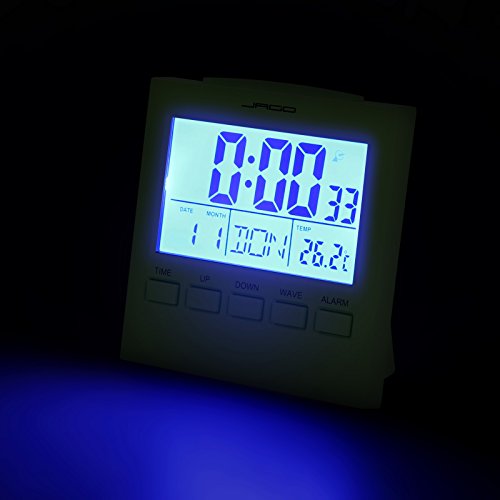 Jago Funkwecker Wecker mit Temperaturanzeige mit LCD-Display in vier verschiedenen Farben und LED-Hintergrundbeleuchtung inkl. Snooze-Funktion - 7