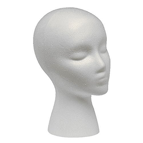 JaneDream Styrofoam Foam Mannequin Female Head Model Dummy Wig Glasses Hat Display Stand (Without Base)