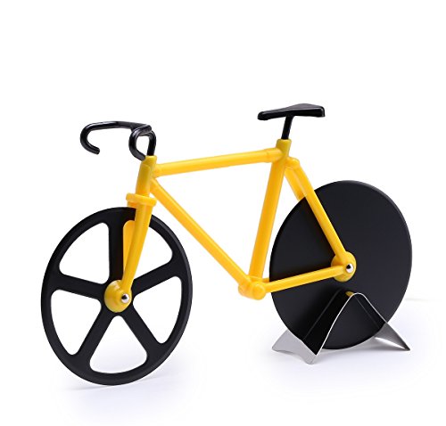 flintronic Pizzaschneider Fahrrad Profiausführung Ständer, Klingen aus Rostfreiem Stahl mit Antihaft -Beschichtung, Gelb - 8