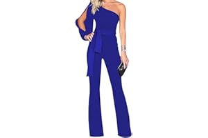 Onsoyours Sexy Tute da Donna con Spalle Scoperte Tinta Unita Elegante Tuta Playsuit Lunghe a Gamba Larga Pantaloni Jumpsuit con Cintura Beachwear