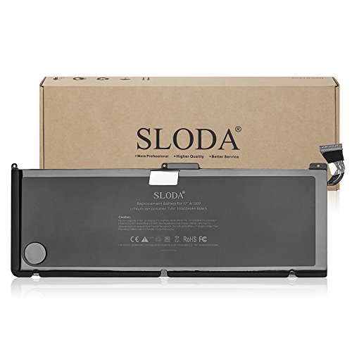 SLODA Laptop ErsatzAkku für Apple A1309 A1297 Unibody MacBook Pro 17″ Batterie (Anfang 2009 Mitte 2009 Mid 2010 Version) Montage MC226 * / A MC226CH / A MC226J / A MC226LL / A MC226TA / A MC226ZP / A [Li- Polymer 7.4 V 10800mAh] - 5