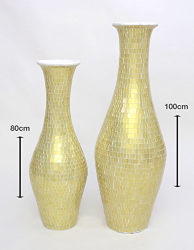 Große Bodenvase mit Glasmosaik 100 cm, Keramik, Goldfarben - 3