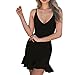 Produktbild Ba Zha HEI Frauen-Dame Off Shoulder Ärmelloses Minikleid Ruffle Unregelmäßiges Cocktailkleid Festlich Partykleid Kleid Elegant Festlich Asymmetrisches Party Club Oberteil Mini Kleider (XL, Schwarz)