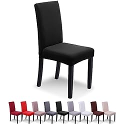 SaintderG® Housse de Chaise 6 pièces, Housse de Salle à Manger pour Un Ajustement Universel, Lycra étirable, très Facile à Nettoyer et Durable, Bouquet, Hôtel, Décor de Restaurant (Noir, 6 pièces)