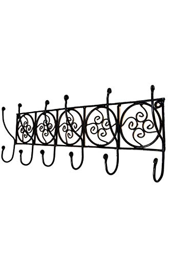 Vintage Garderobe Kleiderhaken Schwarz Djaffa 60cm groß 6er Haken | Hakenleiste Wandhaken für die Wand oder Tür | Kleiderhakenleiste Garderobenhaken aus Metall | handtuchhaken im Bad oder Küche