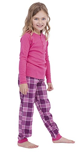 Childrens Girls Nightwear/Sleepwear Plain Long Sleeve Top & Check Printed Pyjamas SetWith Elasticated Waist (6-7 Yrs, Pink Purple)