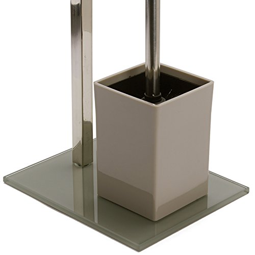 MSV Stand WC Garnitur aus Edelstahl und Glas mit herausnehmbaren Innenbehälter für die WC Bürste Braun,Taupe - 3