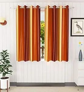 KD Homes Royal Long Crush Patta Polyster Curtain Pack of 2pcs (Orange, Window 5ft)
